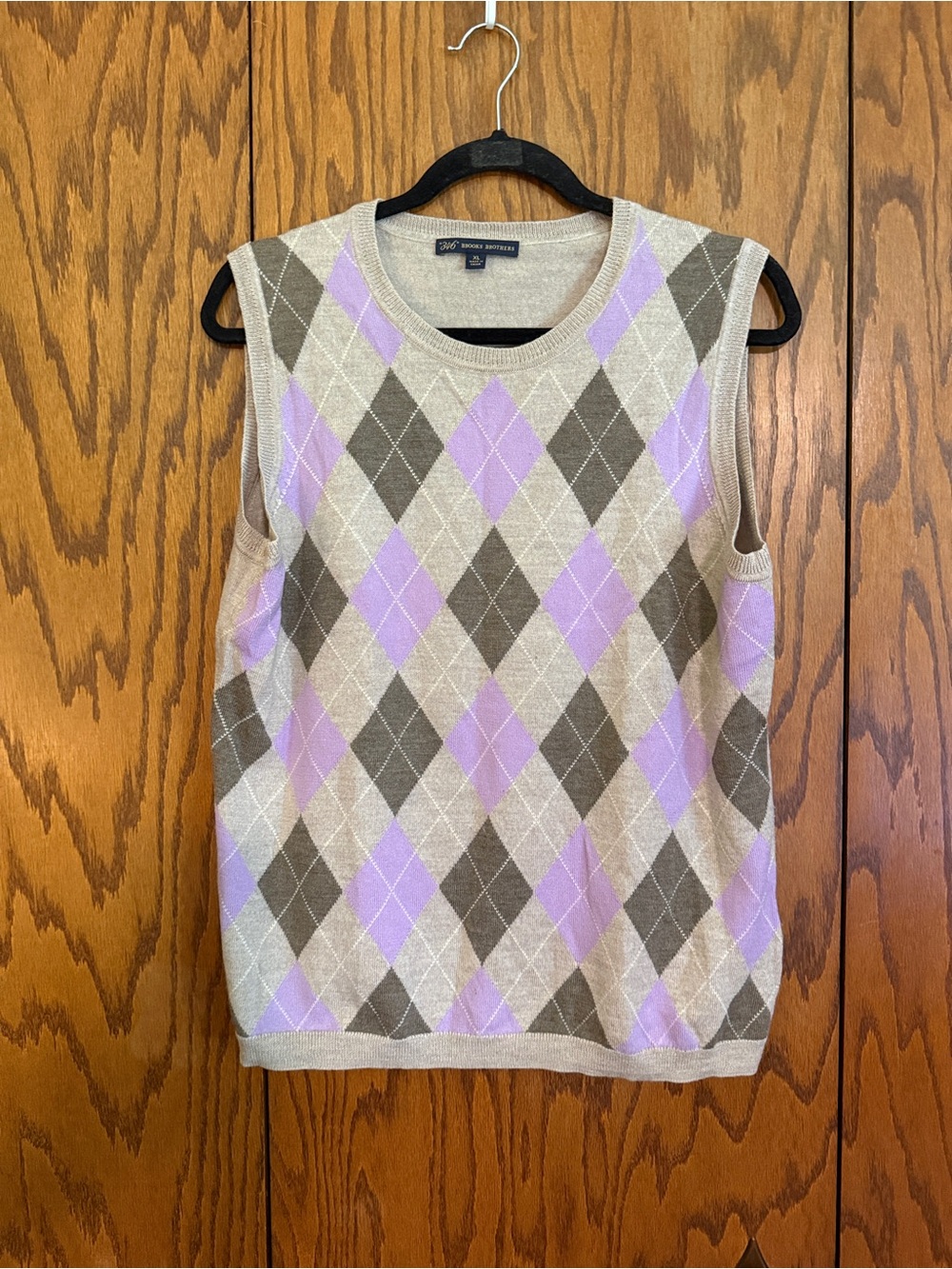 Brooks Brothers 346 100% Merino Wool Argyle Sweater Vest XL Lavender Gray